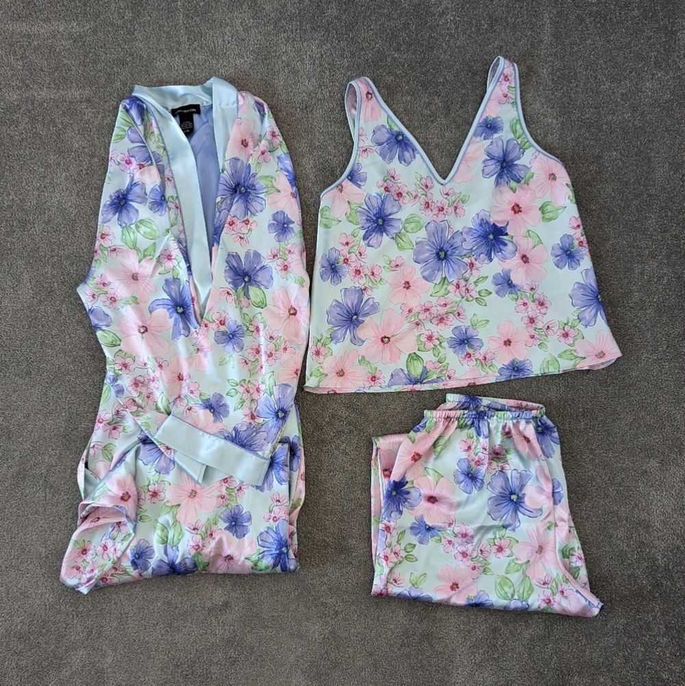 Jones New York Floral Satin Sleepwear Set, Women's L/G, Pastel Multicolor PJ Set